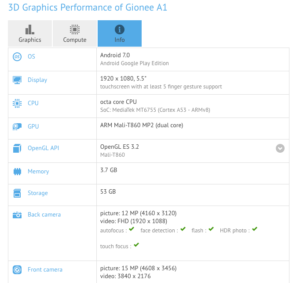 Gionee A1 with Helio P10, 4GB RAM appears on GFXBench