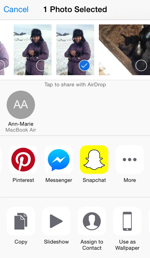 Steps to Send Camera roll picture as Snap