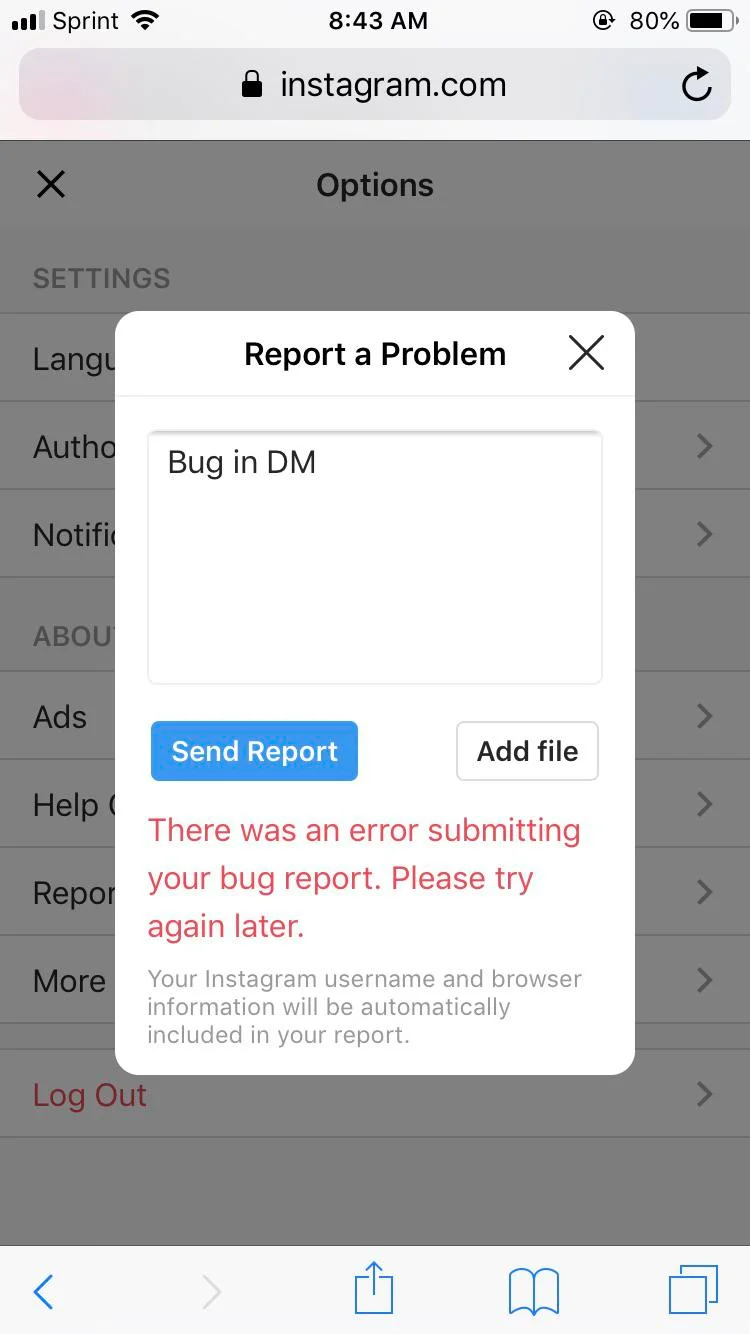 report the problem to Instagram
